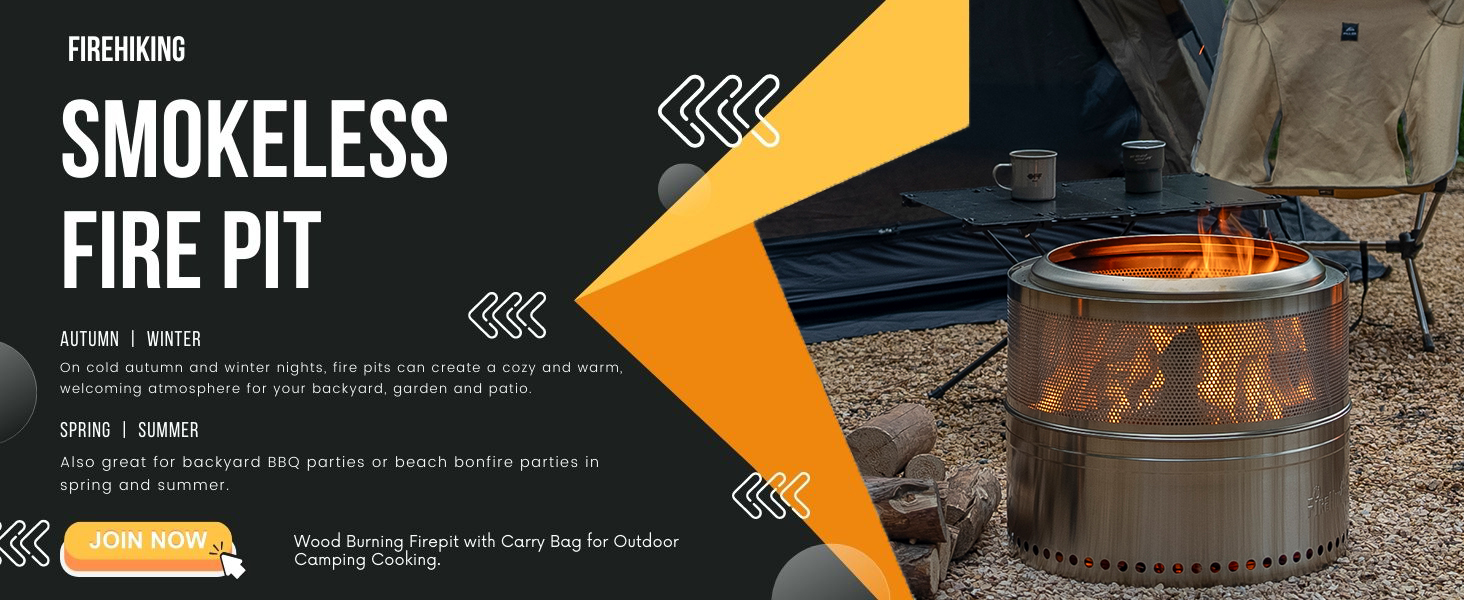 FIREHIKING 14" Smokeless Fire Pit Portable 304 Stainless Steel Large