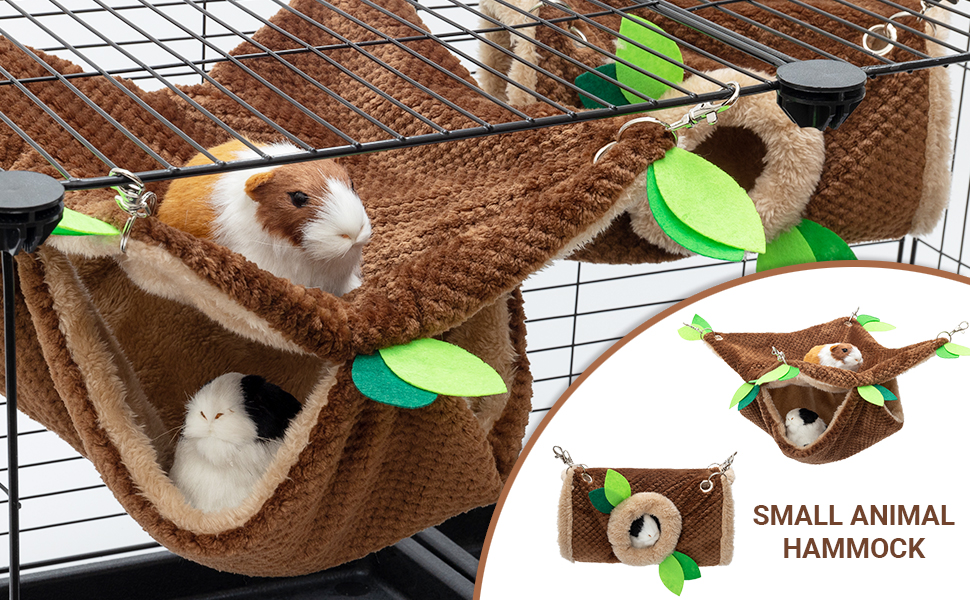 Small Animal Hammock - Hanging Hammock & Tunnel Hideout for Guinea Pig Hamster Parrot Rat Chinchilla - Warm Swing Plush Cage Bed Washable Pet Hammock 8