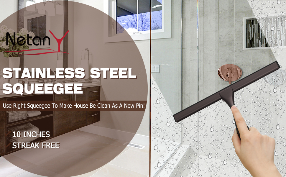 NETANY Shower Squeegee, 10Inch Bronze Squeegee, All