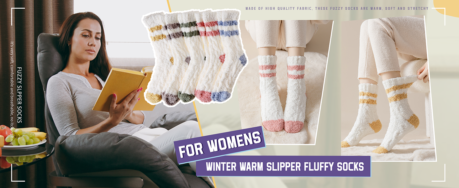 Fuzzy Socks For Women Slipper Warm Fluffy Soft Winter Cozy Plush Cabin Sleep Christmas Home Socks
