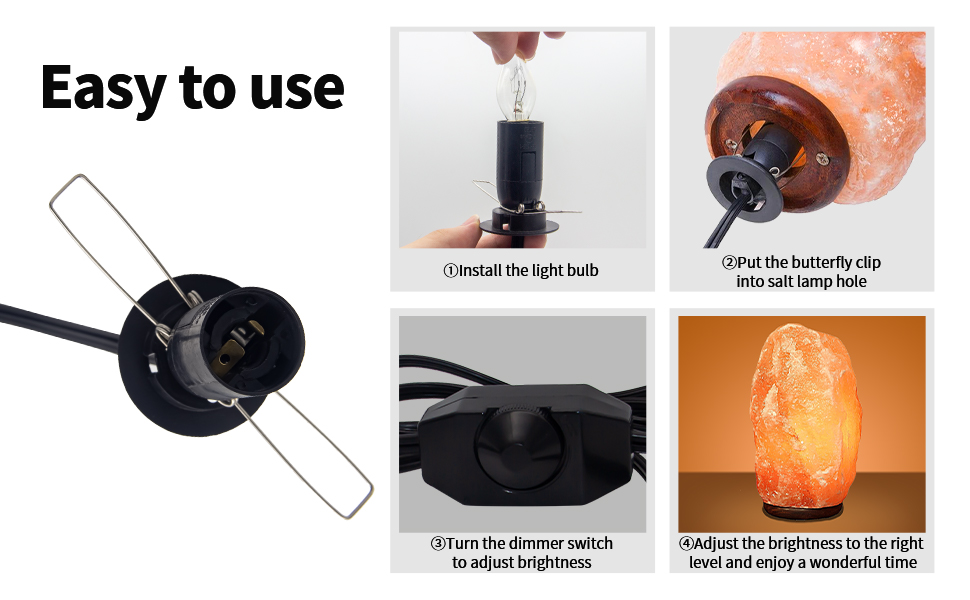 LCMLA Salt Lamp Cord, with 6 Pcs 15W Bulbs 5 Feet Long