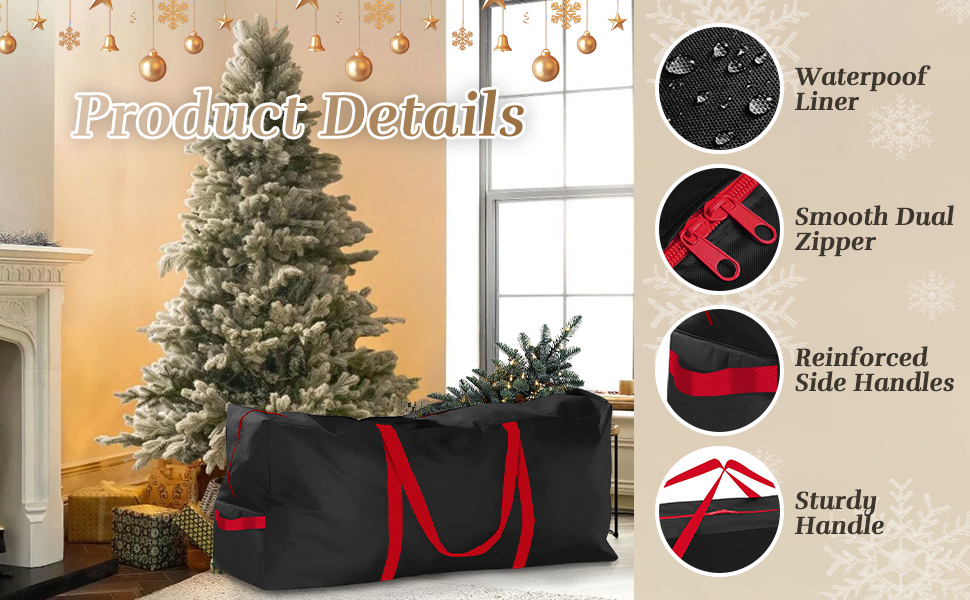 Lulizar Christmas Tree Bag, 125x50x38cm Waterproof Christmas Tree