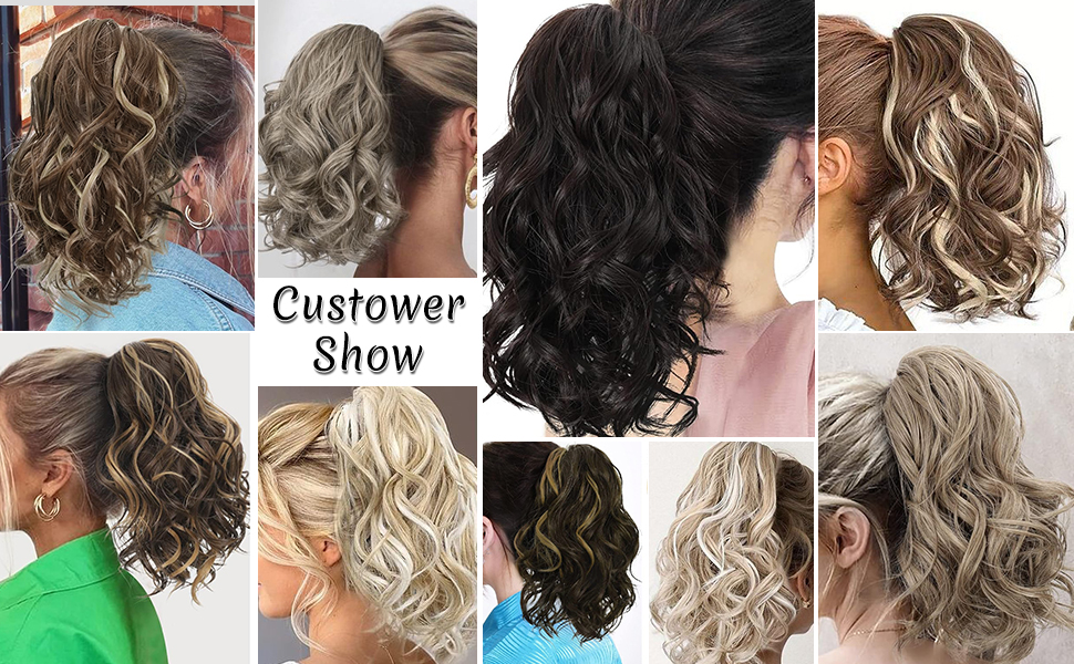 Ponytail Extension, Claw Clip in Ponytail Hair Extensions 10 Inch Short Curly Ponytail