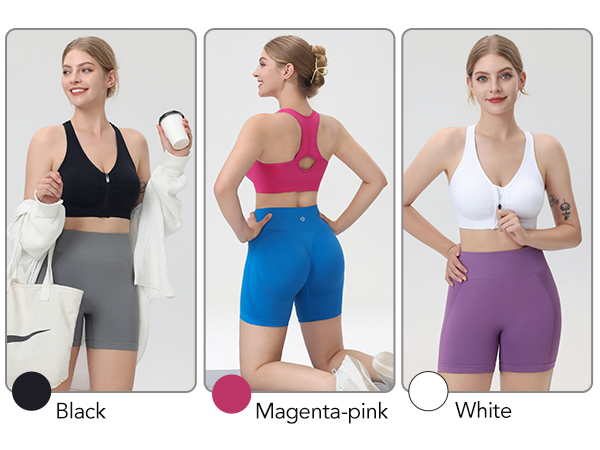 Evercute Women's Zip Front Sports Bras Wireless Padded