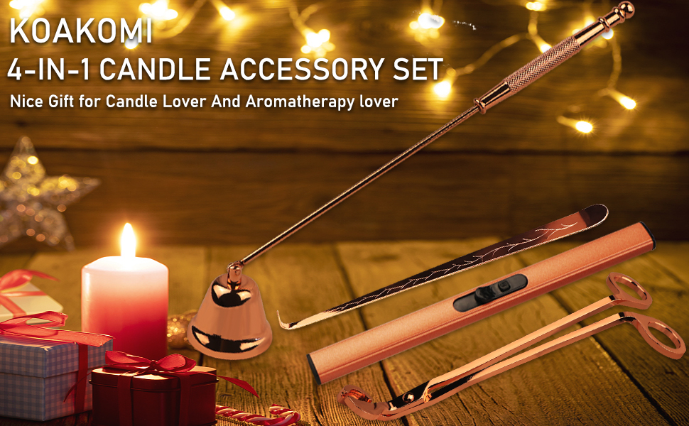 KOAKOMI 4 in 1 Elegant Candle Accessory Set, Rechargeable