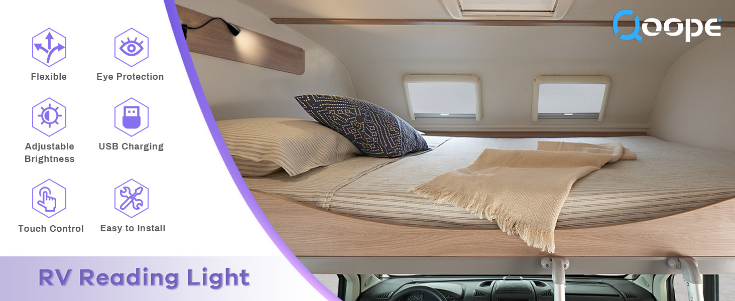 Qoope RV Reading Light with USB Charging Port, 3Color 1030V Dimmable