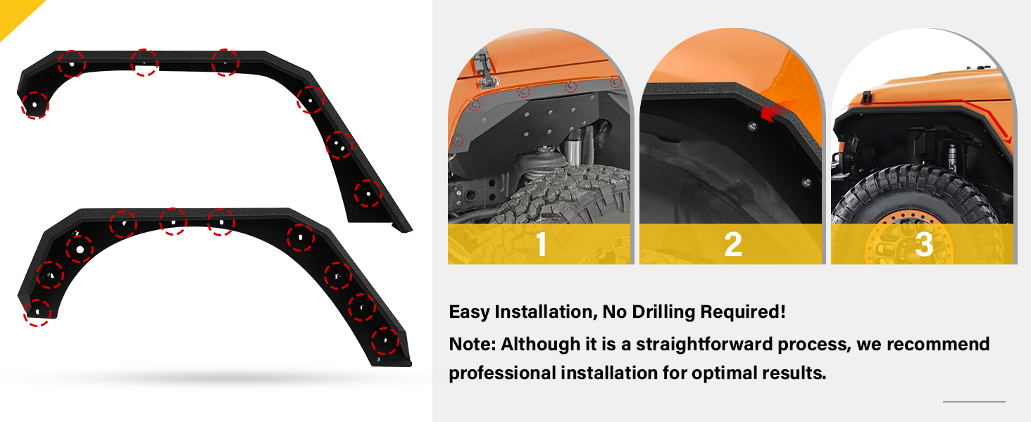 YZONA Flat Front & Rear Fender Flares Kit Compatible with