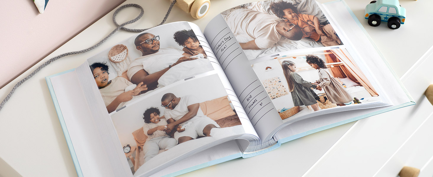 Blue sun moon and stars Memo Photo Album