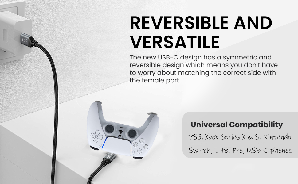 Universal USB-C Charging Cable, 22AWG Fast Nylon Braided Charger Lead for Sony PS5 PlayStation 5 DualSense Wireless Controller/Xbox Series X/S/Nintendo Switch Pro Controllers, etc (2m / 6.5ft) 17 EBC_PS5_4