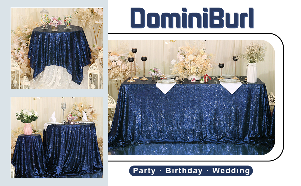 DominiBurl Navy Blue Sequin Tablecloth for Rectangle Tables