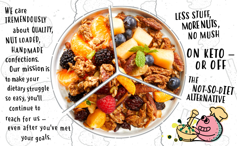 keto granola low carb sugar treat dessert breakfast snack fruit blueberry chocolate cinnamon