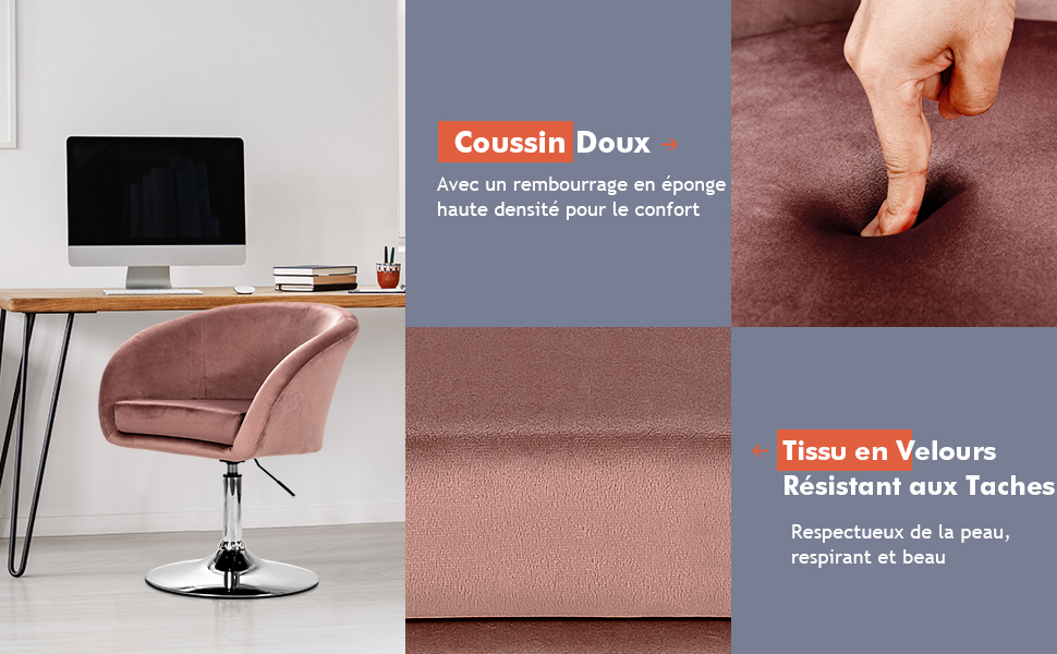 Giantex COSTWAY Chaise Pivotante En Velours, Fauteuil De Bureau Réglable En H... 13 Chaise d'appoint Pivotante en Velours Moderne