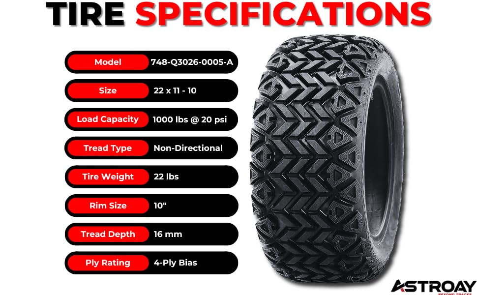 Astroay GF03 Golf Cart Tires 22x1110 Rugged 4Ply Multi