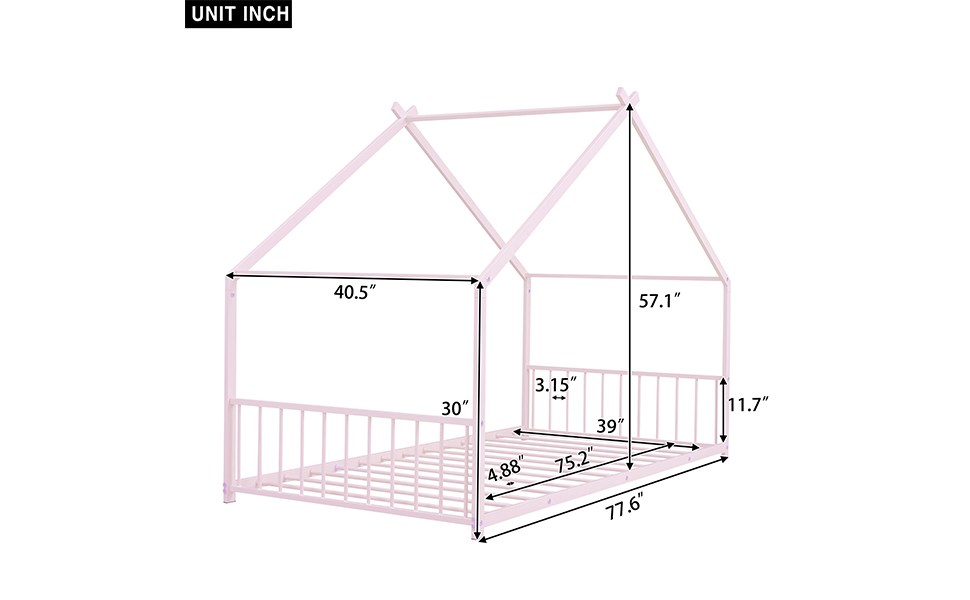 HANLIVES Twin House Bed for Kids, Floor Bed Frame Twin with Headboard and Footboard