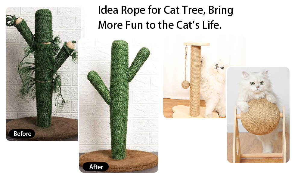 Sisal Rope for Cats, 6MM (30M/98FT) Natural Thick Hemp Rope for Repair