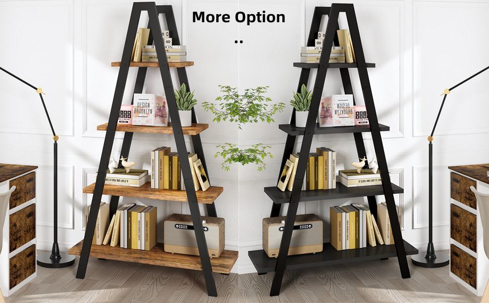 DKLGG 4Tier AShaped Bookshelf, Industrial Bookcase