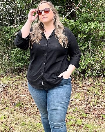 IN'VOLAND Womens Plus Size Button Down Shirt