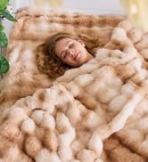 Lotus Karen Faux Fur Throw Blanket Coffee - 800 GSM Bubble Rabbit Fluff Blanket for Couch Bed Sof...