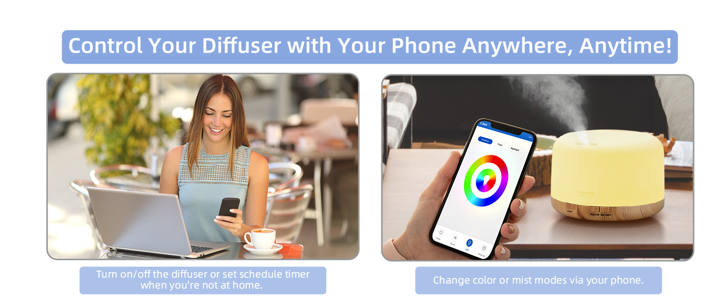 ASAKUKI Smart WiFi Essential Oil Diffuser, App Control Compatible with