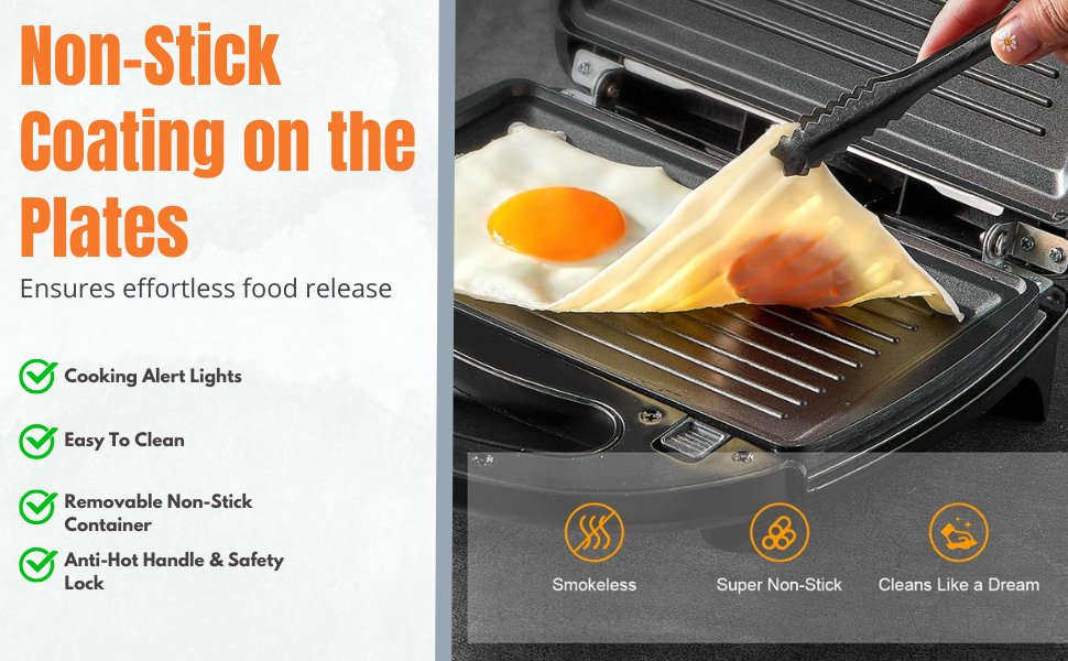 Electric Breakfast Sandwich Maker 6 in 1750 Watt Cheese Toastie Maker