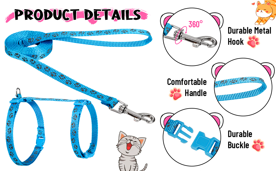 RvPaws Cat Adjustable Nylon Printed Harness Strap Collar with Leash Set Small Pet Walking for Kitten, Pink RvPaws Cat Adjustable Nylon Printed Harness Strap Collar with Leash Set Small Pet Walking for Kitten, Pink