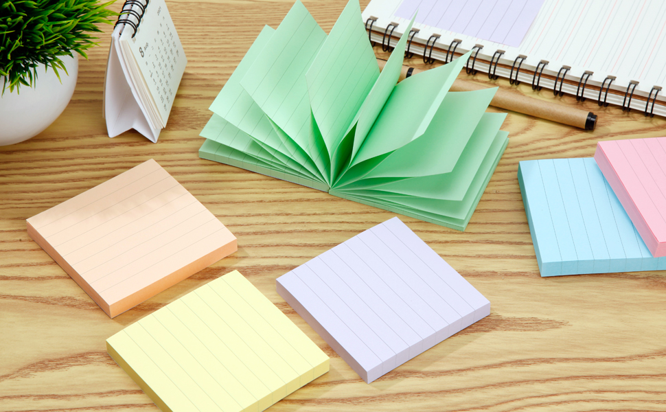 6Pads Pastel Lined Pop Up Sticky Notes 3x3 inch Refills