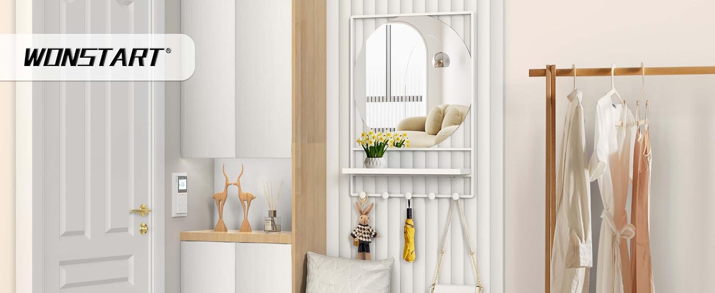 Wall Mirror with Shelf and Hooks, 21 * 28in Entryway Mirror