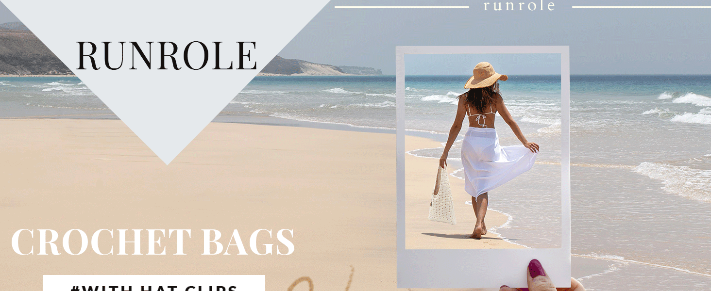 crochet mesh beach bag with hat clips for summer travel holiday