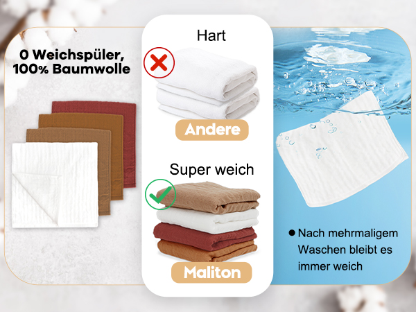 Set 4 Mussole Neonato 50x25cm - Maliton, 100% Cotone, Morbide E Assorbenti, Per Fasciatoio