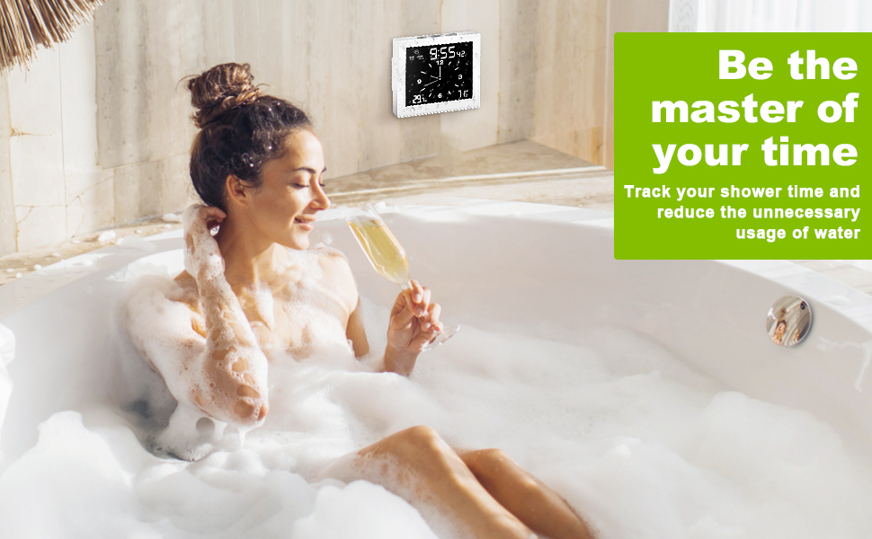 Spardar Shower Clock Waterproof IP65, Shower Timer with Dynamic Dashboard, Large LED