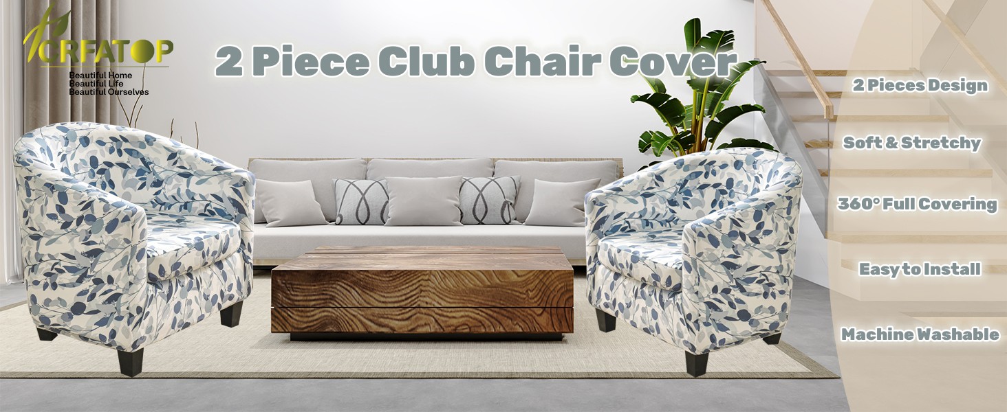 CRFATOP 2 Piece Club Chair Slipcover Printed Tub Chair Slipcover