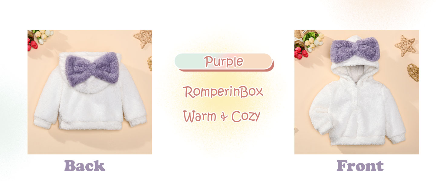 RomperinBox Baby Girl Hoodie Long Sleeve Fuzzy Pullover 0-24 Months
