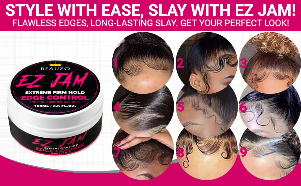 BEAUZO EZ JAM Extreme Firm Hold Edge Control 3.5Fl Oz Edge Control for Black Hair Edge Gel Edge
