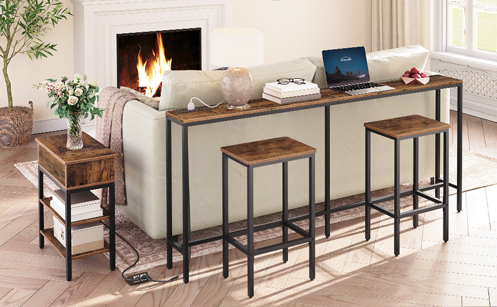 MAHANCRIS Console Table with Power Outlet, 70.9" Narrow Sofa Table