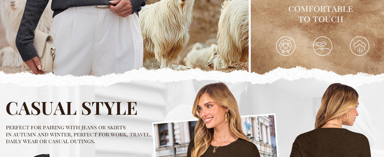 ANRABESS Womens 100% Wool Sweaters Cashmere Crewneck Long Sleeve Work Business Casual Basic Sweater