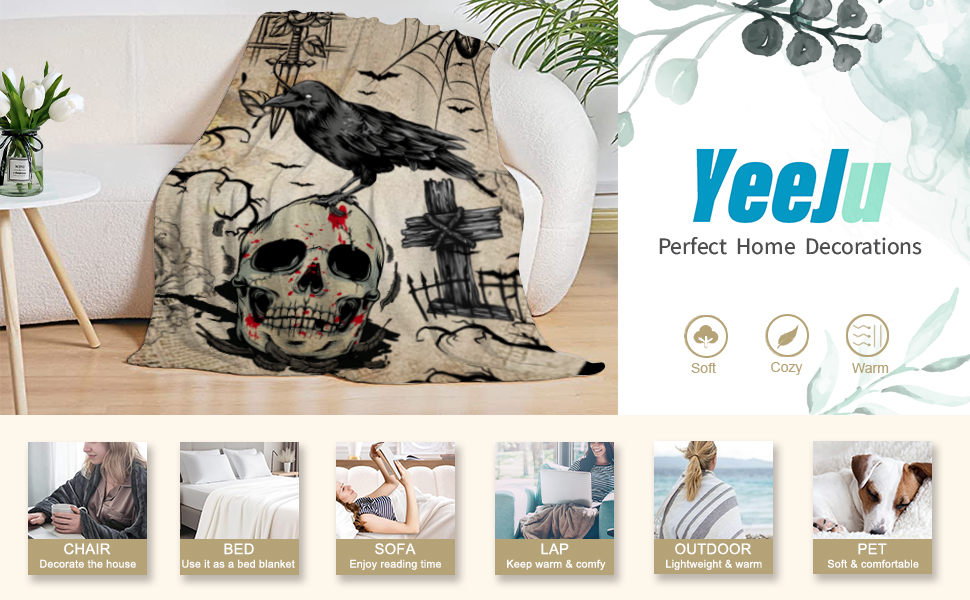 YeeJu Halloween Throw Blanket Vintage Spooky Skull Blanket
