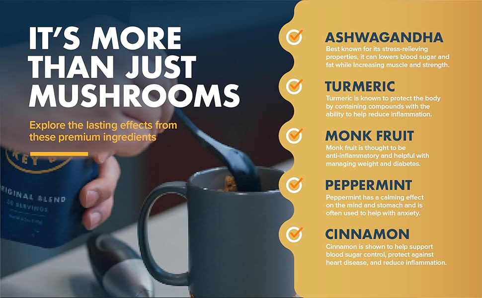 Monkey crew ashwaganda tumeric monk fruit peppermint maitake noon cardamon alpha coffee replacement