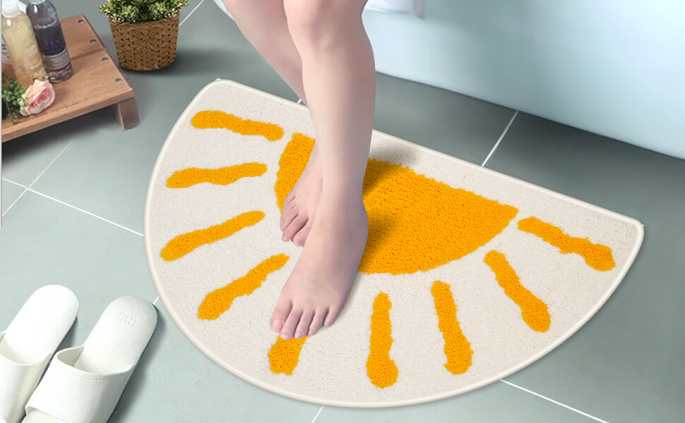 Bathroom Rugs Mat Half Circle Cute Sun Fun White Yellow