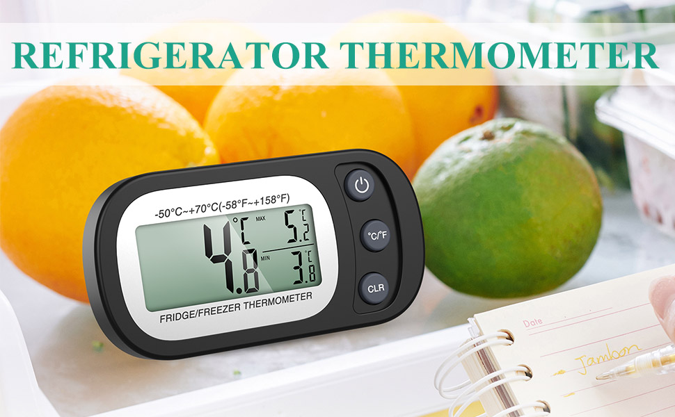 ORIA Refrigerator Thermometer, 2 Pack Digital Indoor Fridge Thermometer, Refrigerator Freezer