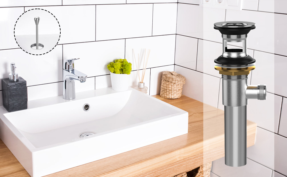 Pop Up Sink Drain Stopper Assembly with Ball Lift Rod and