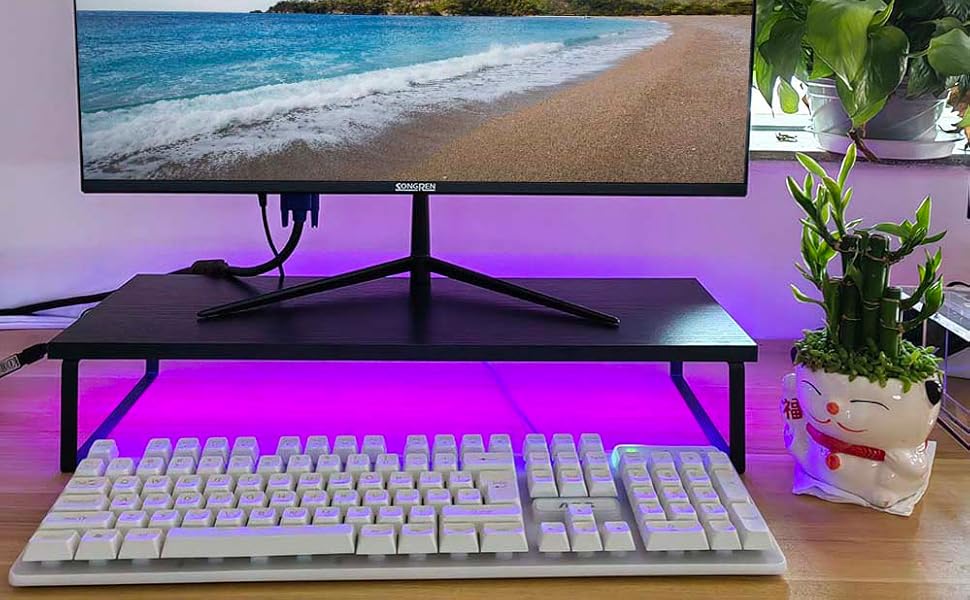 KUAIYU Monitor Stand Riser, Computer monitor stand for PC,Desktop Wood Screen