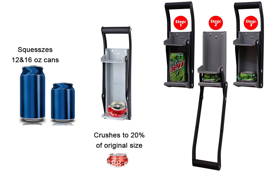 16 oz Aluminum Can Crusher & Bottle Opener Heavy Duty Wall Mounted Metal Soda Beer