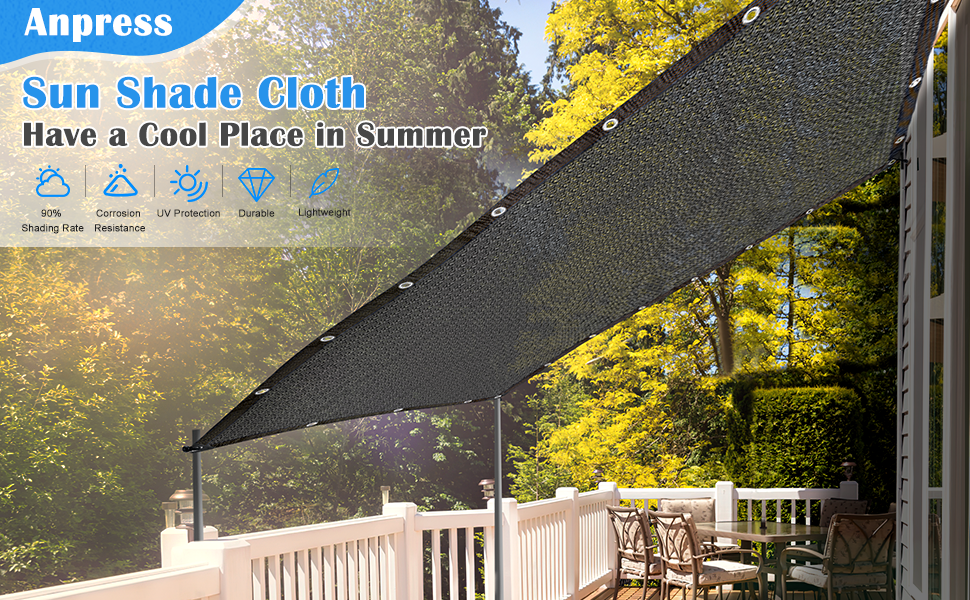 Anpress 90 Sun Shade Cloth 10 x 20 FT Sunblock Shade Tarp