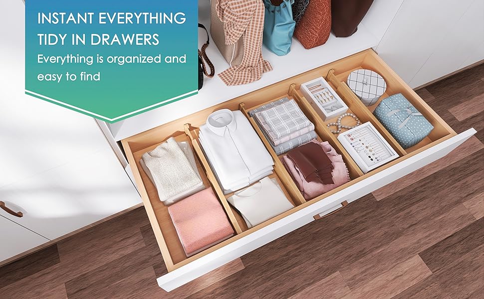 SMIBUY Drawer Dividers Organizer, Adjustable & Expandable Bamboo Drawer