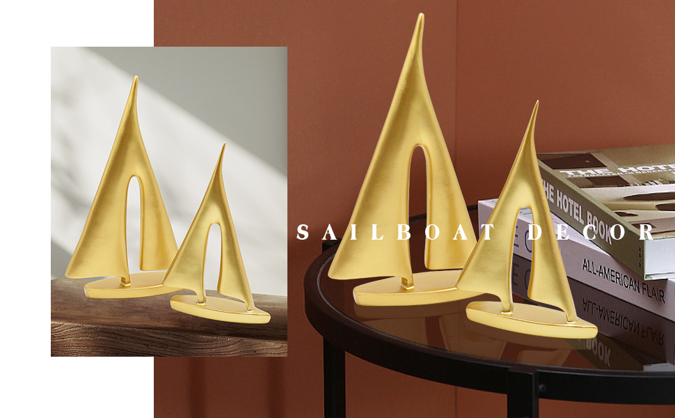 Golden Sailboat Statue Home Decor