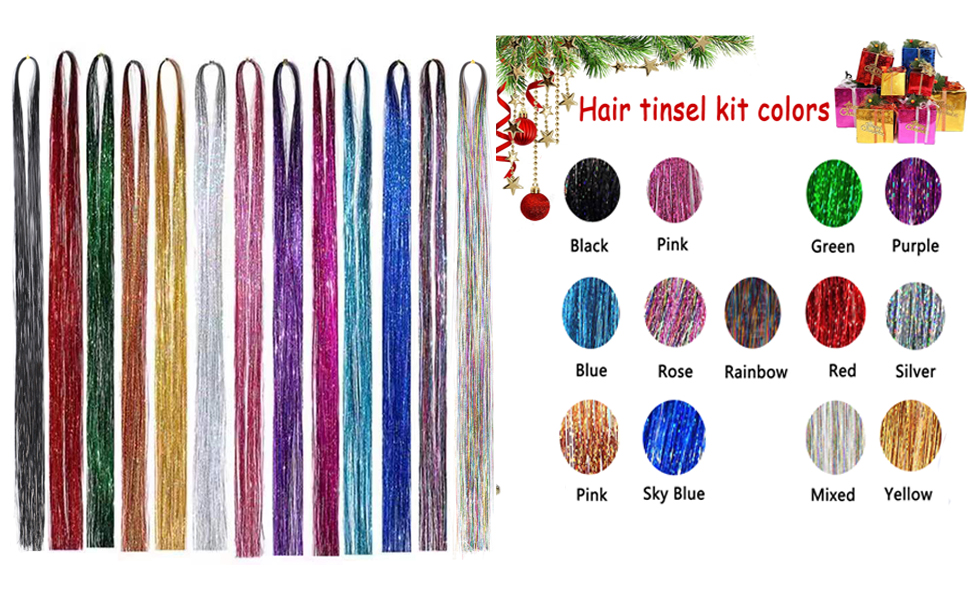 13 Colors Tinsel Hair Extensions48 Inches Hair Tinsel Kit