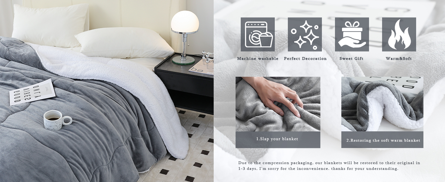 CHOSHOME Blanket Sherpa Fleece Throw Blanket for Bed Warm Blankets for Winter 
