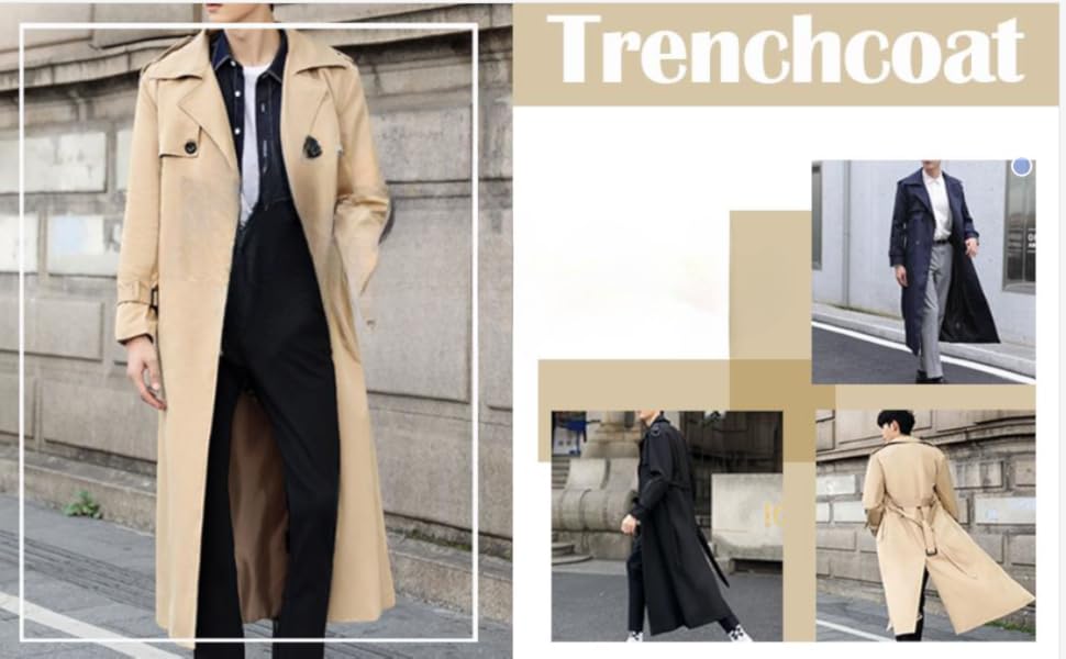 Xiaojmake Men's Slim Fit Trench Coat Double Breasted Mid