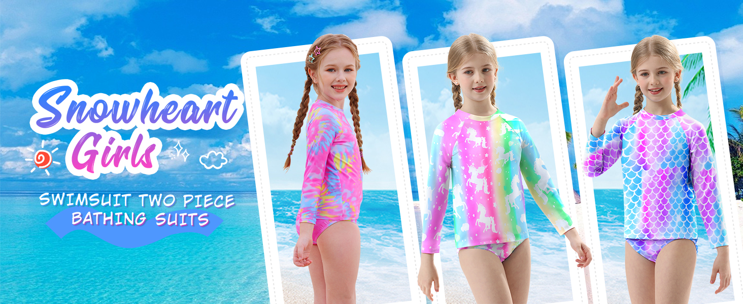 Girls Rash Guard Sets Long Sleeves Swimsuit