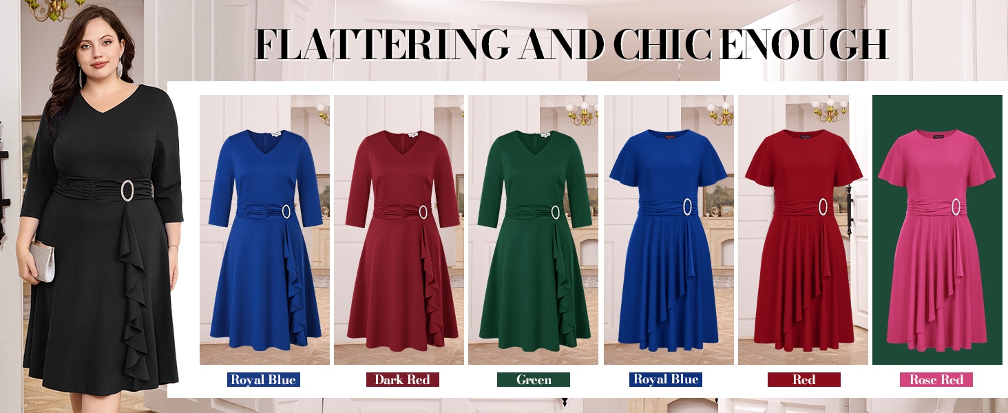 Womens Plus Size Cocktail Party Dress Side Decorative Ring ALine Dress